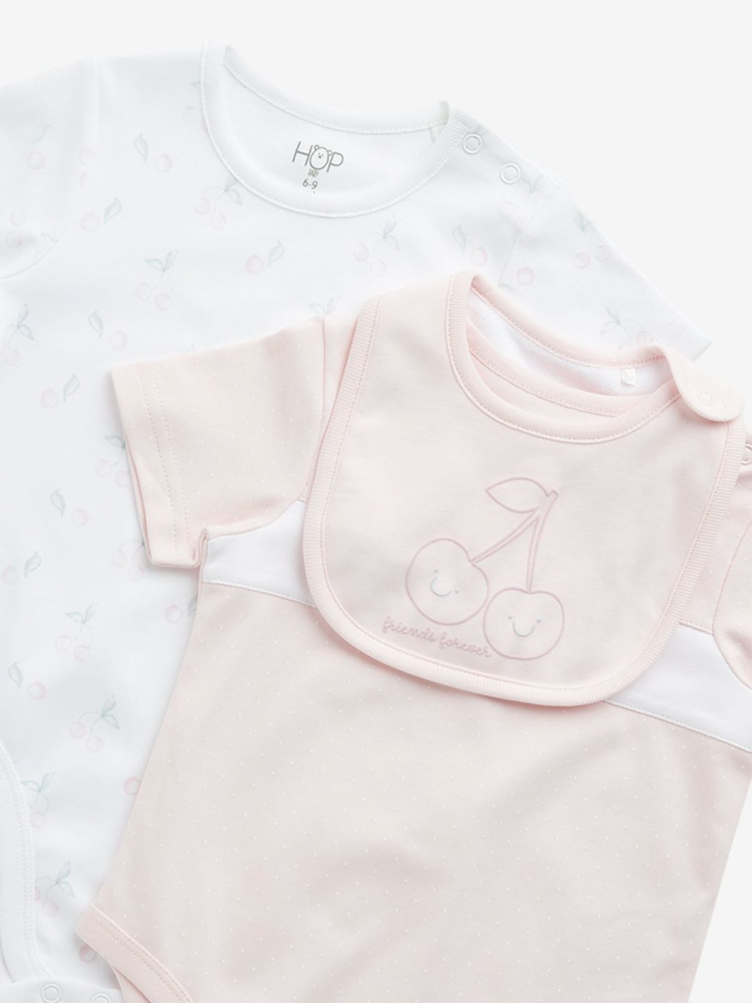 HOP Baby by Westside Pink Printed Cotton Rompers & Bib - Pack of 2