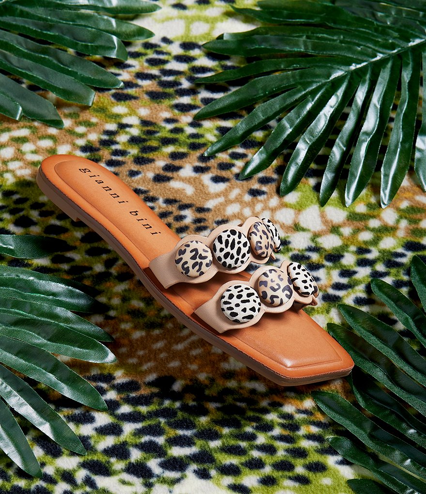 Gianni Bini Daysha Two Band Printed Button Detailed Square Toe Slides