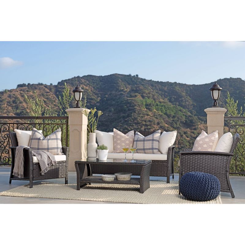Malibu 4pc Outdoor Curved Wicker Sofa Set - Brown/White - Coaster