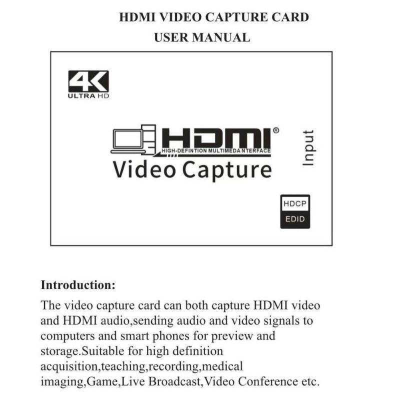 Game Video Capture Card 4K 1080P HDMI To USB 2.0 Live Streaming Online Teaching