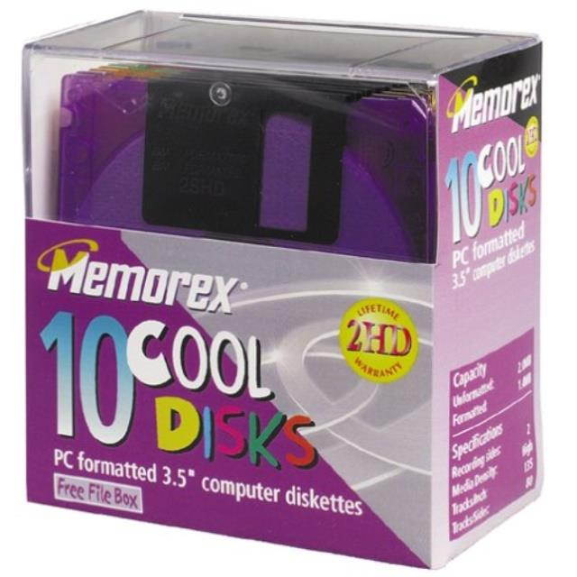 memorex mf2hd 3.5" pcformatted highdensity floppy disks with file box colors, 10pack discontinued by manufacturer