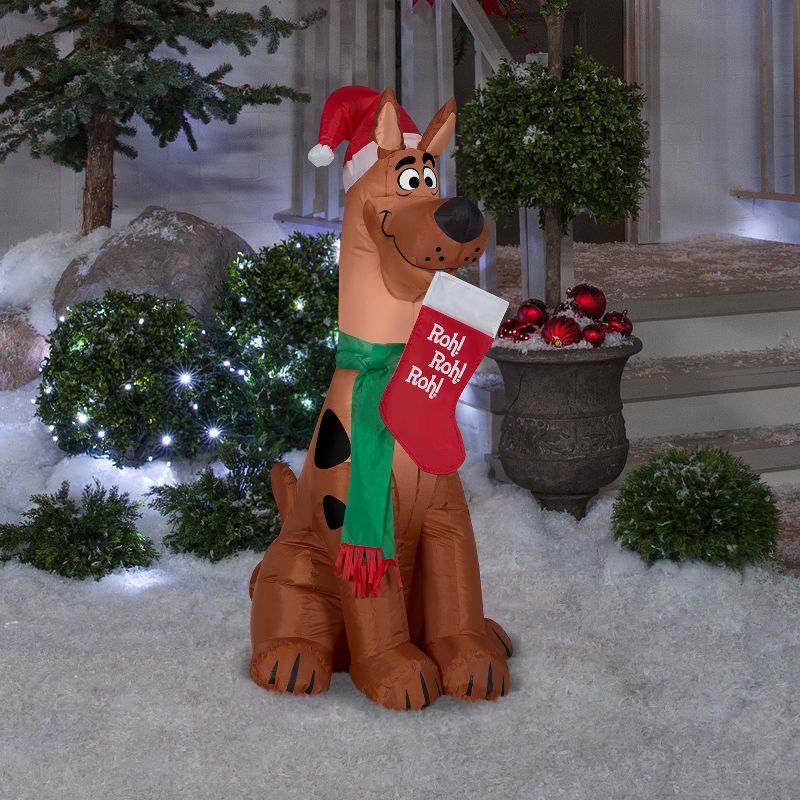 Gemmy Christmas Airblown Inflatable Scooby w/Santa Hat and Stocking WB, 3.5 ft Tall, brown