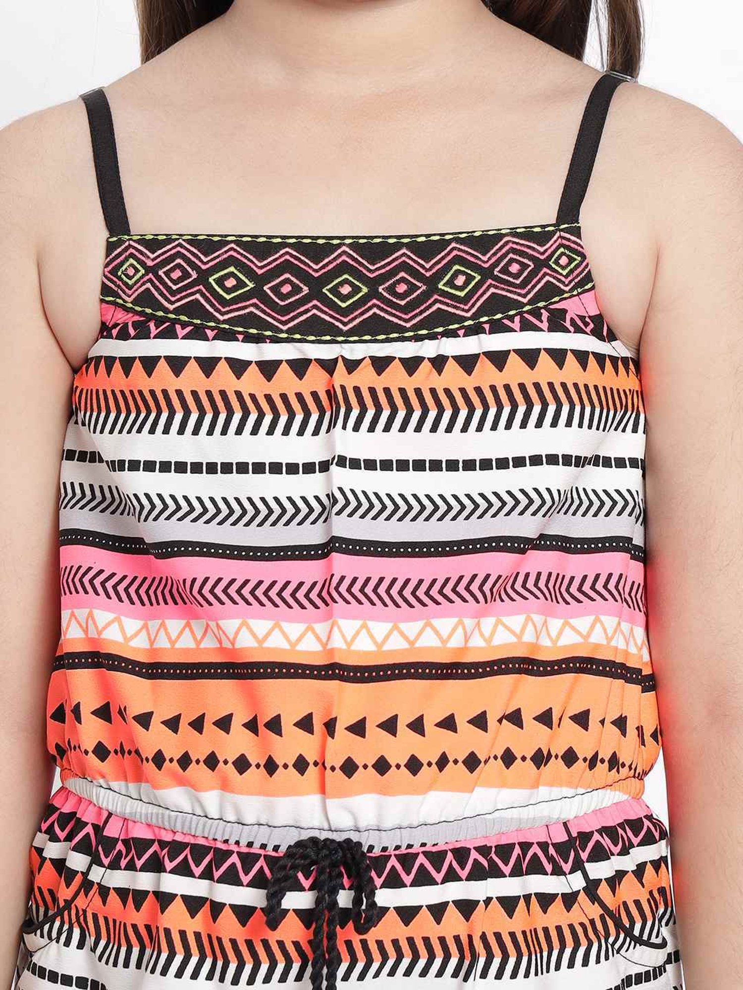 Nauti Nati Kids Orange & Pink Cotton Printed Jumpsuit