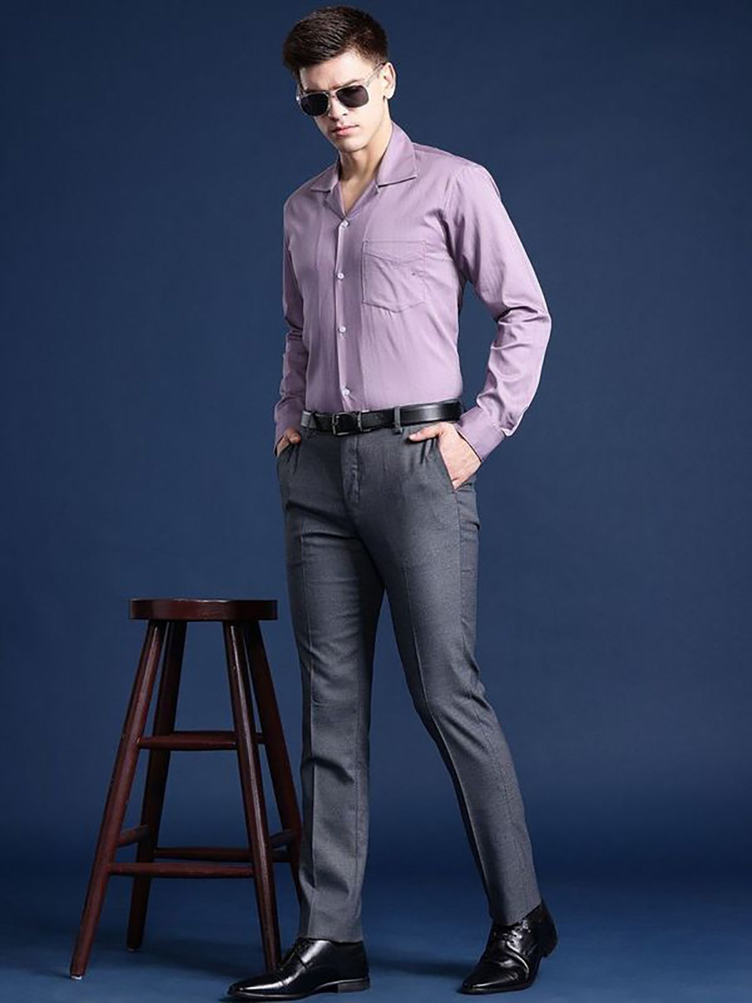 Hancock Purple Cotton Relaxed Fit Solid Shirts