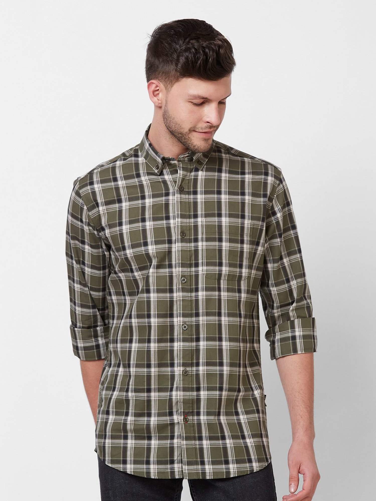 Kenneth Cole New York Green Slim Fit Check Cotton Shirt