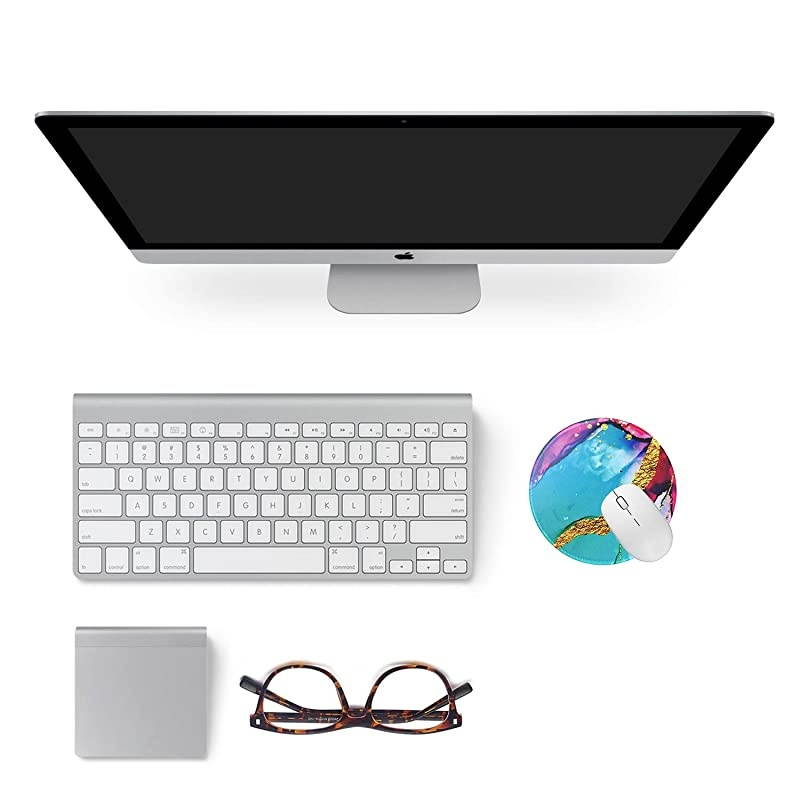 Mouse Pad Round Mouse Mat Cute Mouse Pad with Design NonSlip Rubber Base Mousepad with Stitched Edge Waterproof Office Mouse Pad Colorful Marble