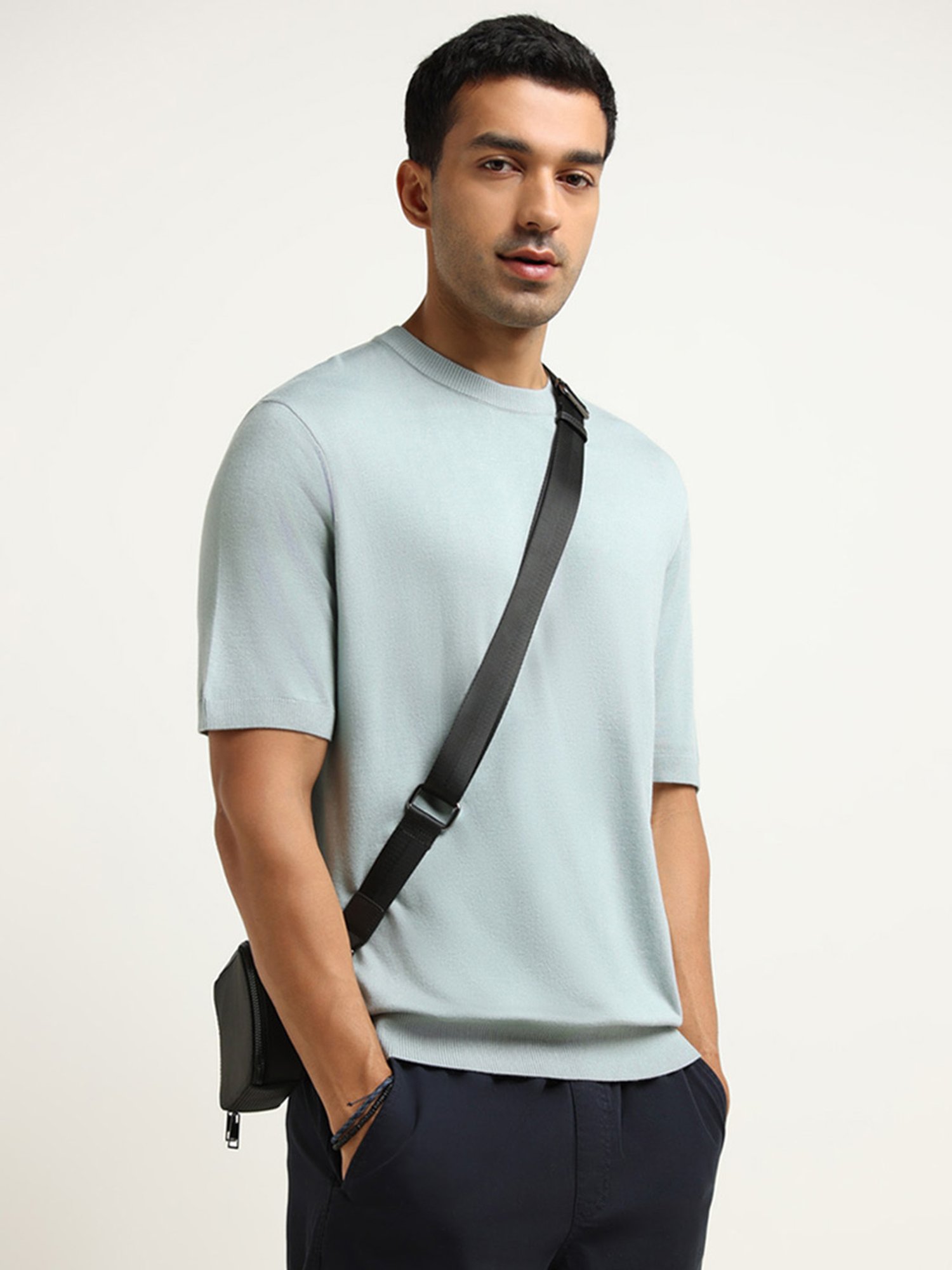 WES Formals by Westside Green Slim-Fit Ribbed T-Shirt