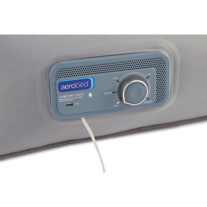 Aerobed Comfort Lock Laminated Inflatable Twin Air Mattress with Headboard and Electric Pump - Gray