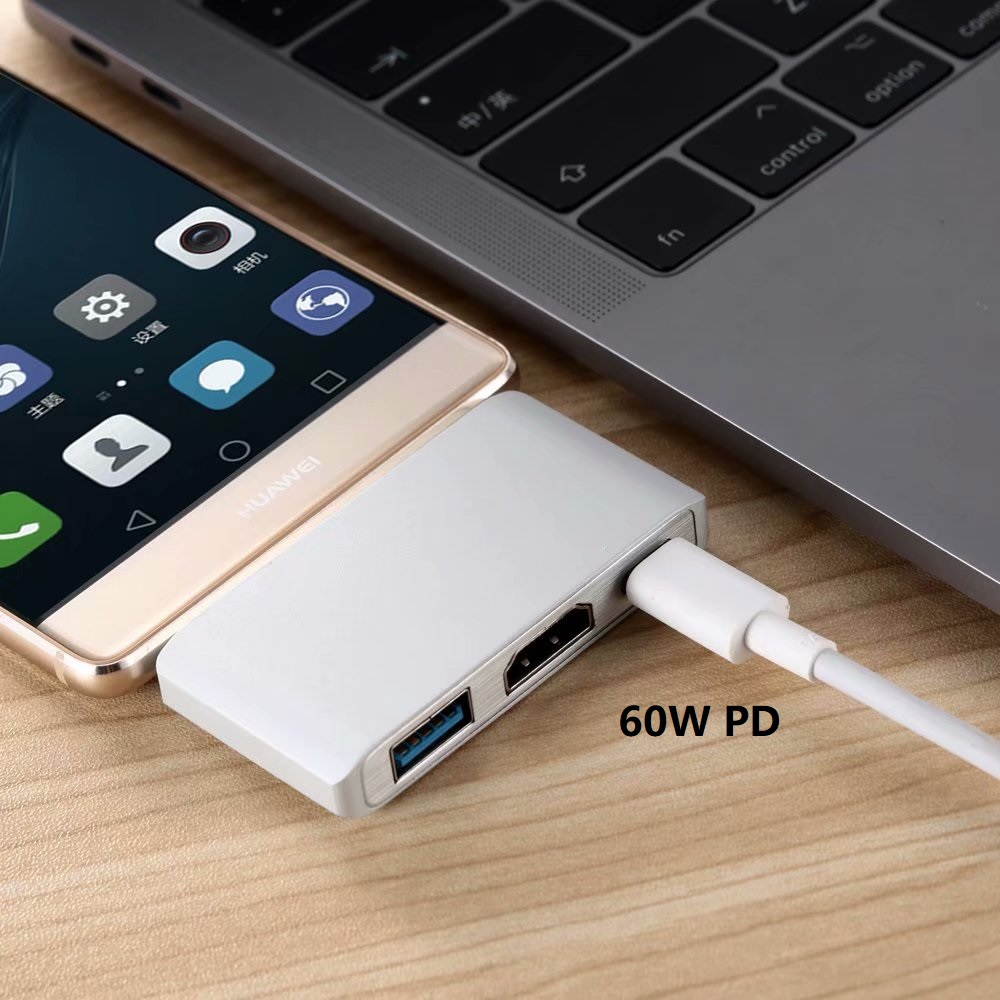 3 in 1 USB C HUB, USB-C to HDMI PD USB 3.0 Adapter for Macbook Chromebook, USB to HDMI Adapter for 4K Monitors Projectors HDTV Audio Display.