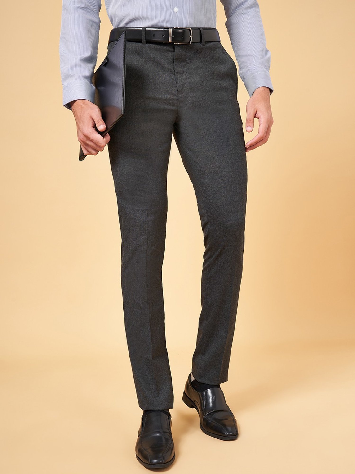Byford By Pantaloons Charcoal Slim Fit Trousers