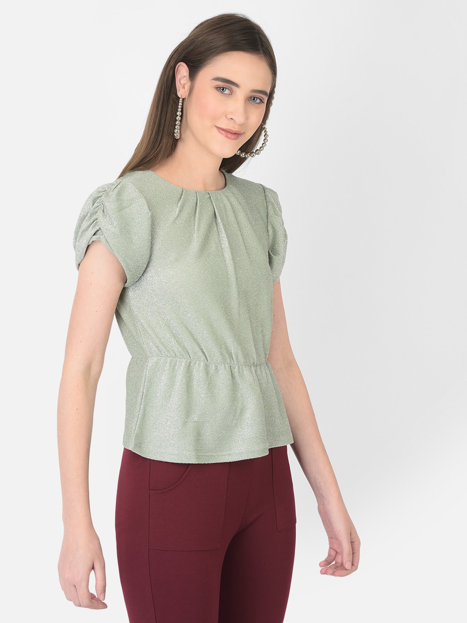 Latin Quarters Green Round Neck Top
