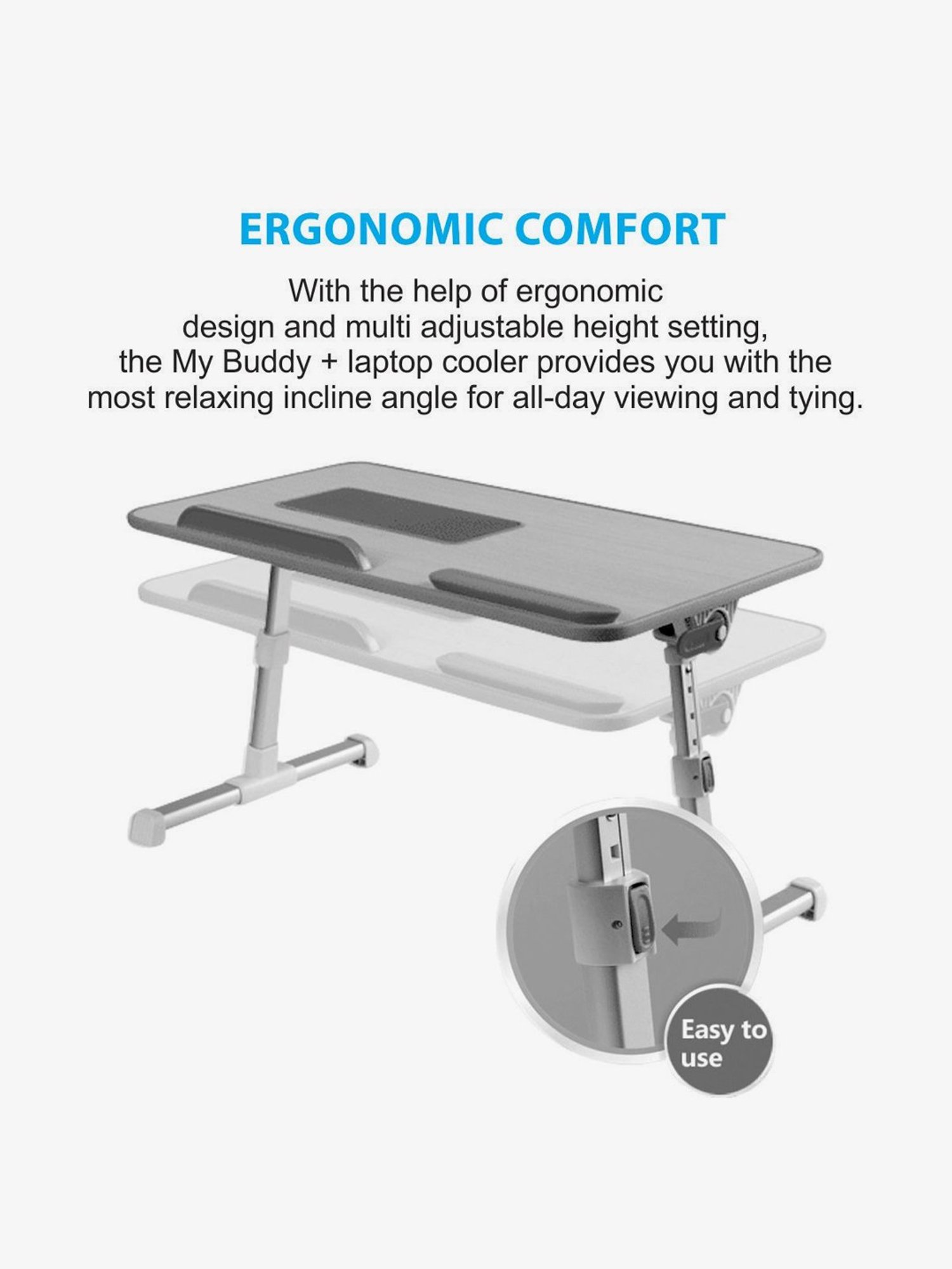 Portronics My Buddy + POR-704 Portable Laptop Stand with Cooling Fan (Grey)
