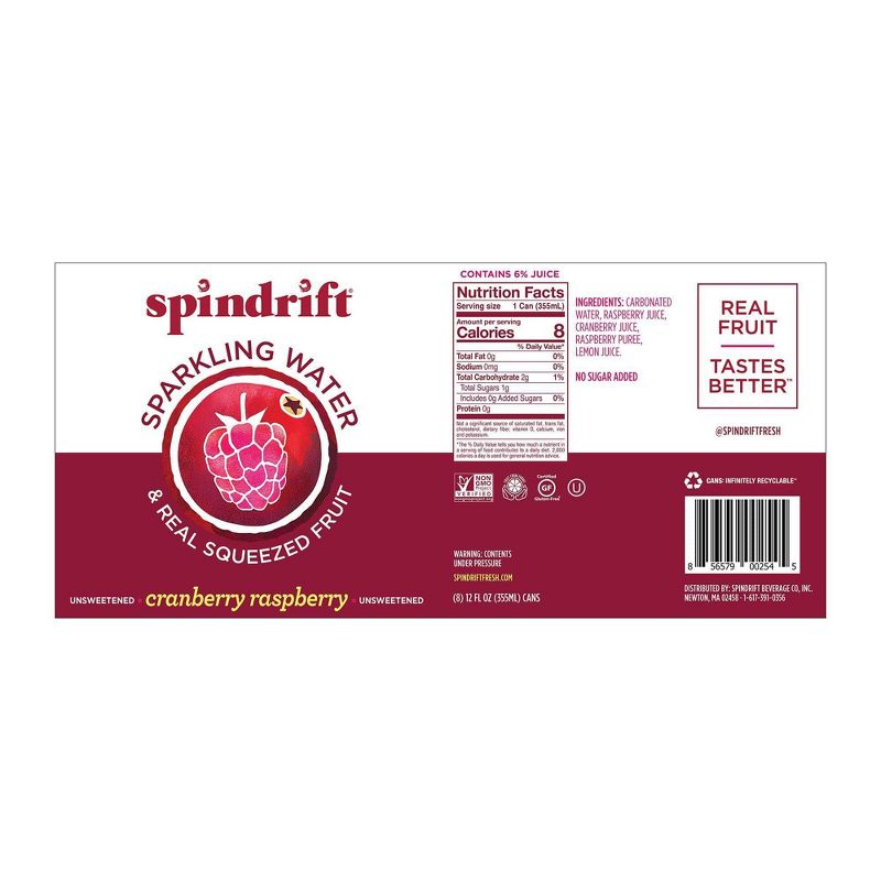 Spindrift Cranberry/Raspberry Sparkling Water - 8pk/12 fl oz Cans