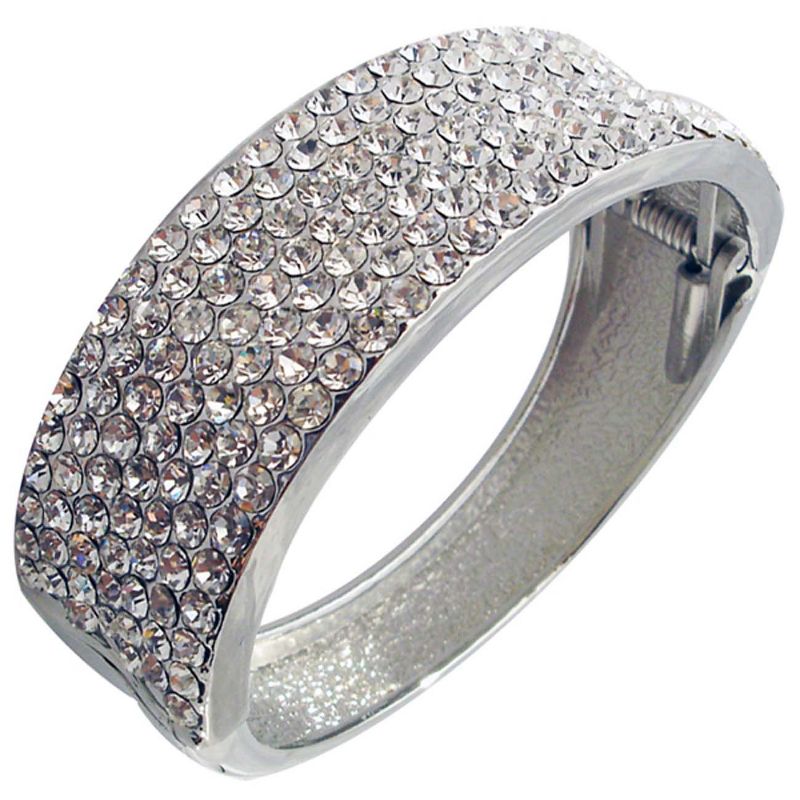 Zirconite Hinged Bangle with Crystals - Silver