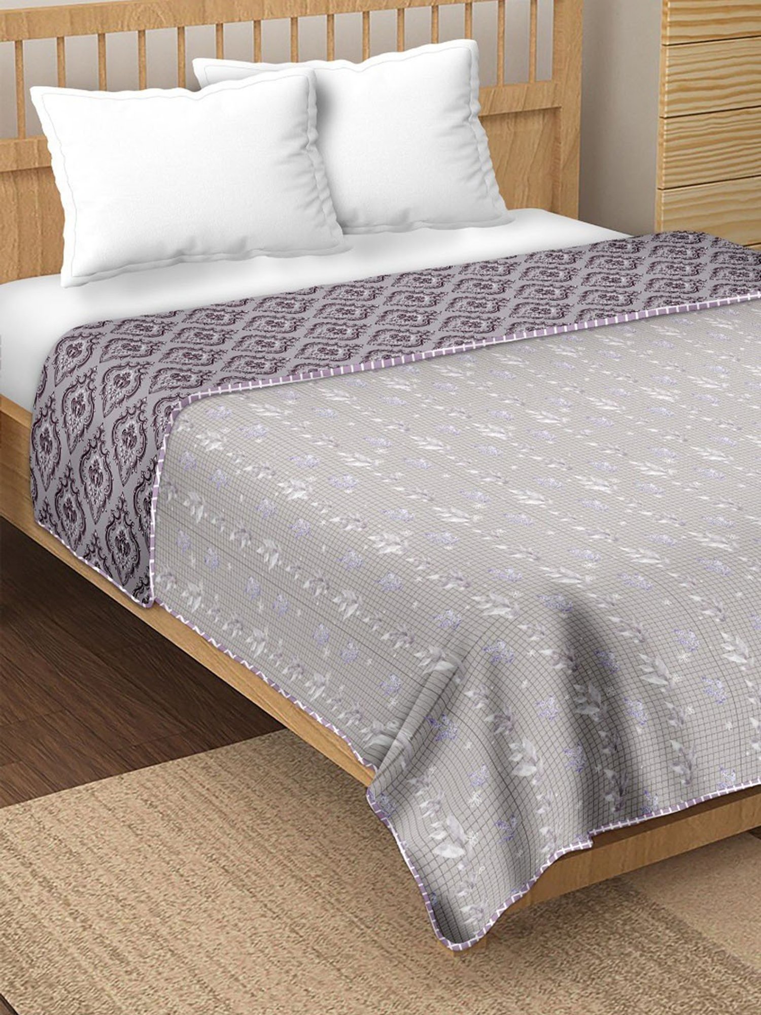 BELLA CASA Finland Printed Blue 180 TC Cotton King Reversible AC Dohar