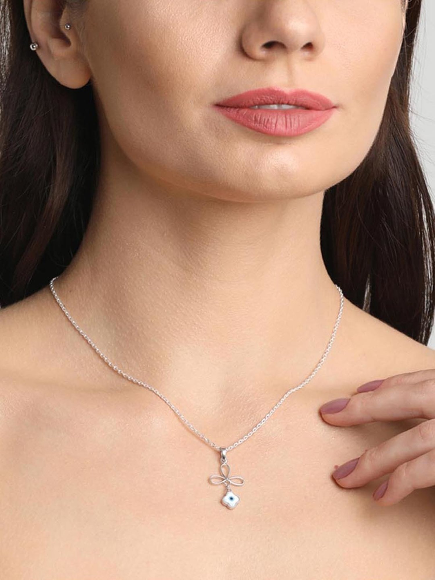 Clara 92.5 Sterling Silver Evil Eye Flower Pendant with Chain for Women