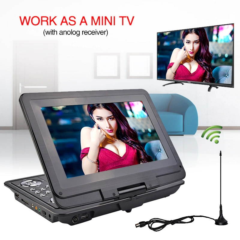 DVD Player 13 inch HD Portable Mobile Digital Multimedia Player TV EVD Radio SD Card U Disk MPEG MPEG4 VCD Play Game DVD Player