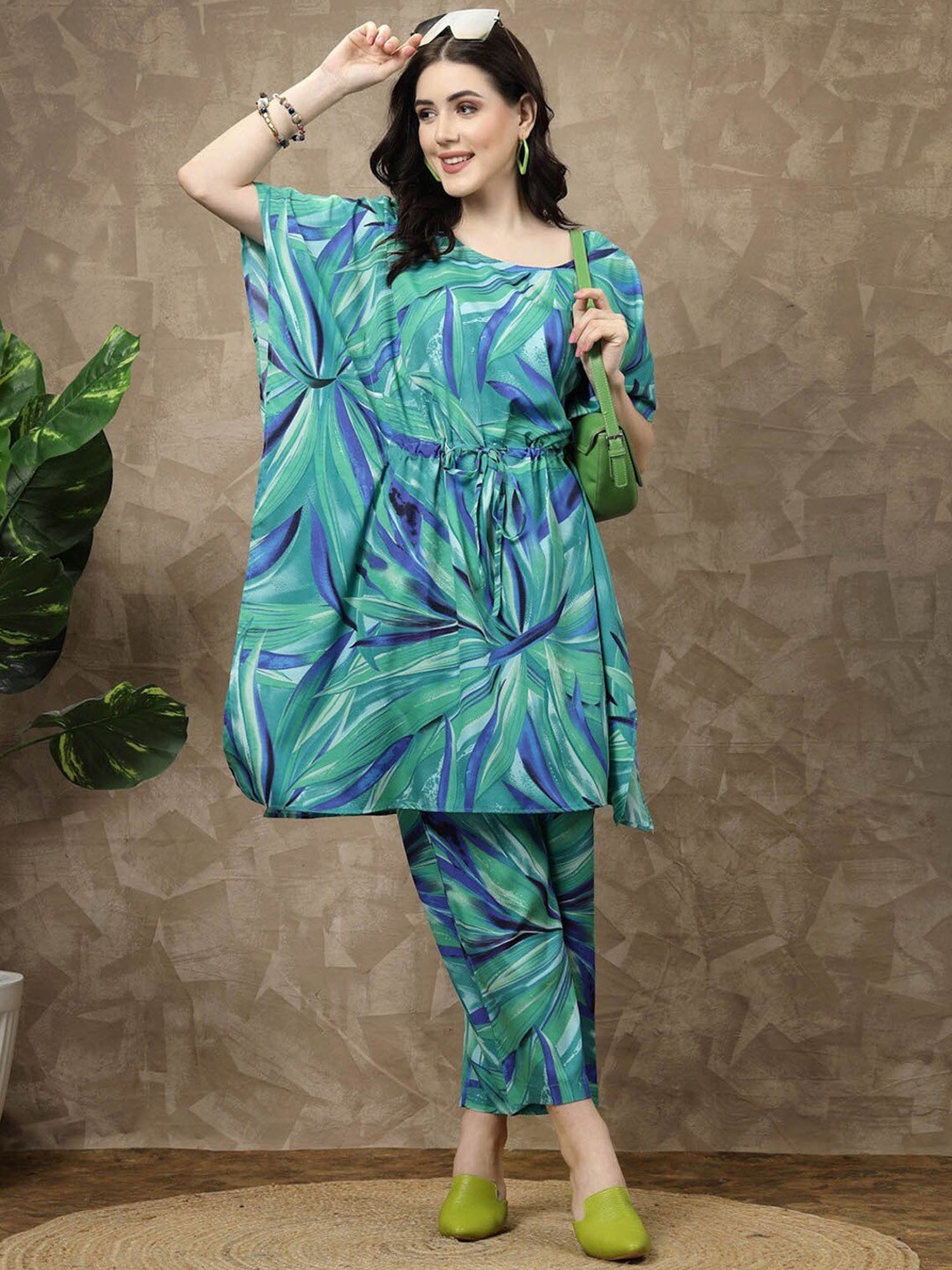 Melon by PlusS Green Printed Kaftan Pant Set