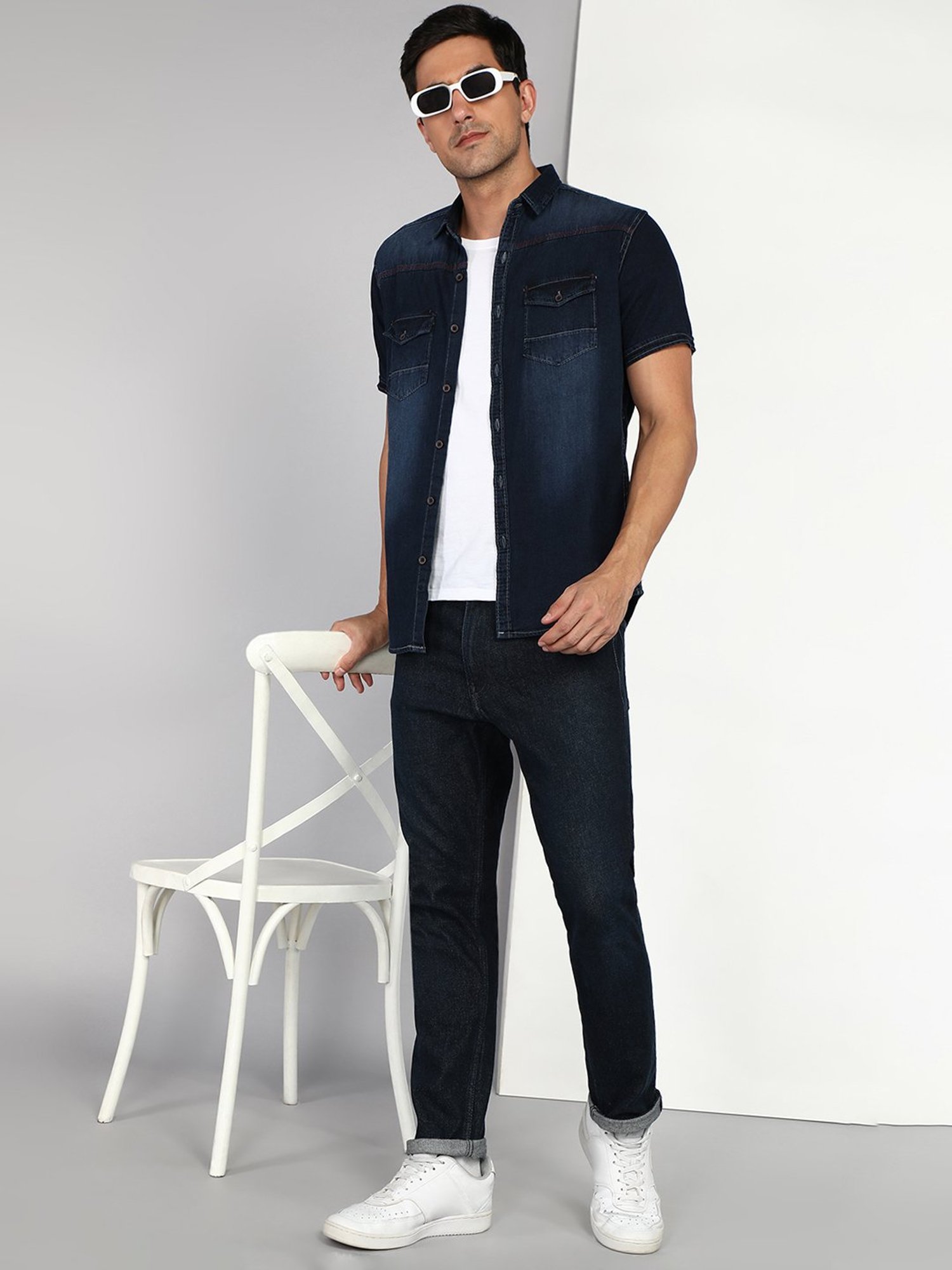Kuons Avenue Dark Blue Slim Fit Denim Shirt