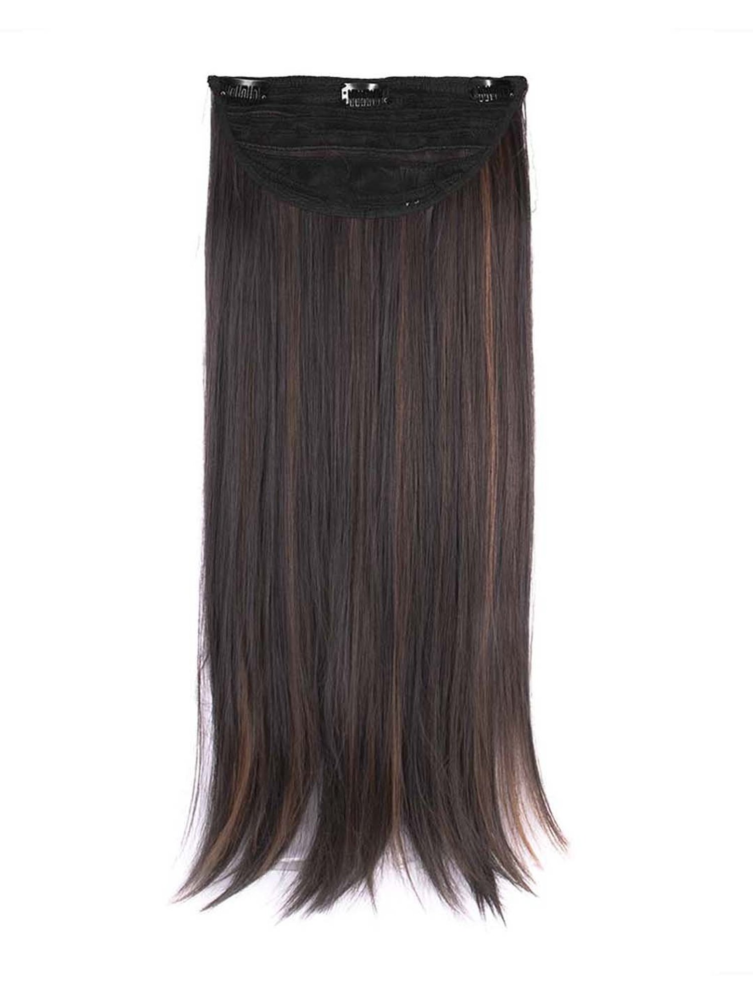 Streak Street Clip-In 24" Dark Brown Straight Hair Extensions with Copper Highlights