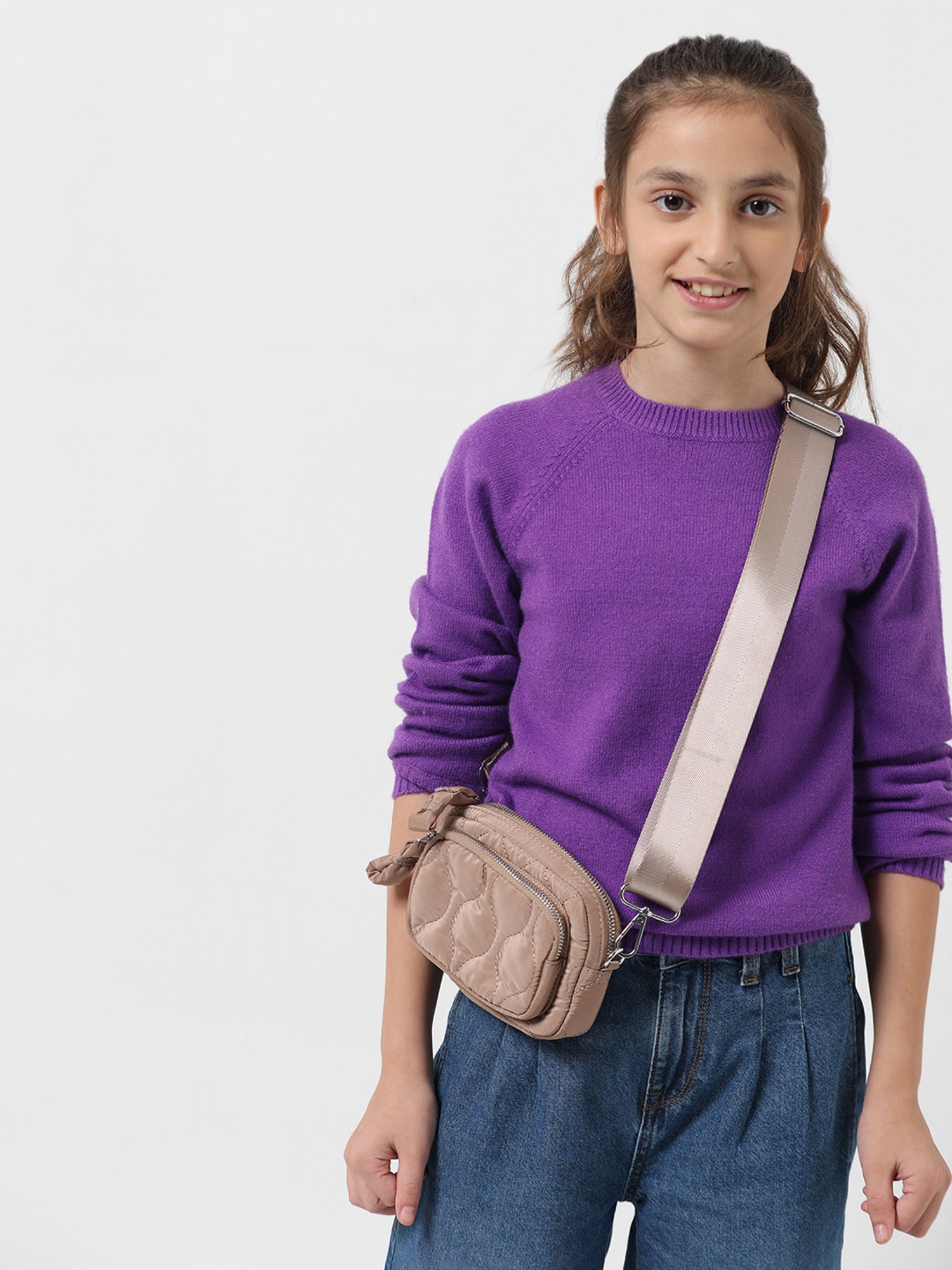 VERO MODA GIRL Purple Solid Full Sleeves Sweater
