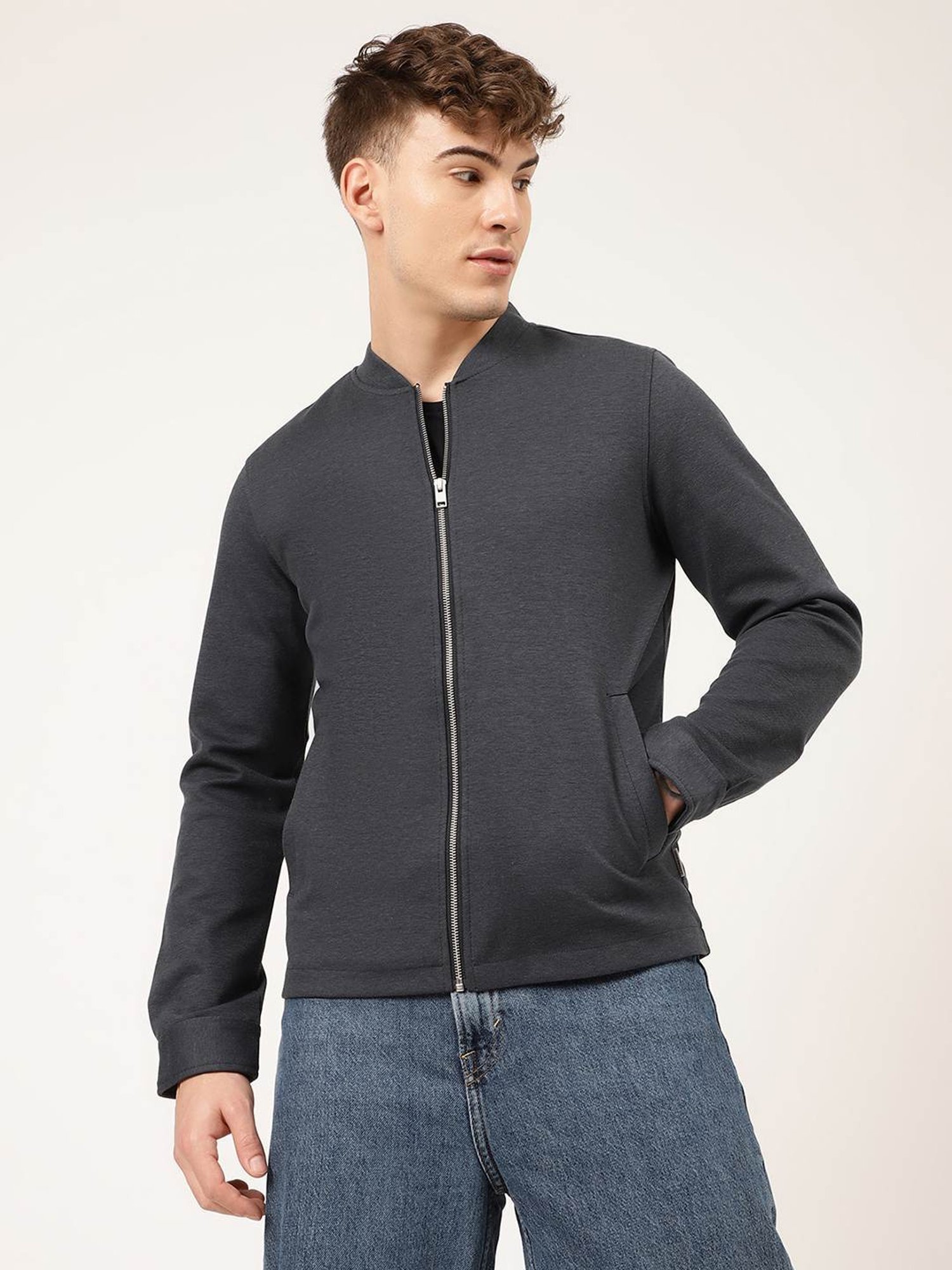 Lindbergh Grey Slim Fit Bomber Jacket
