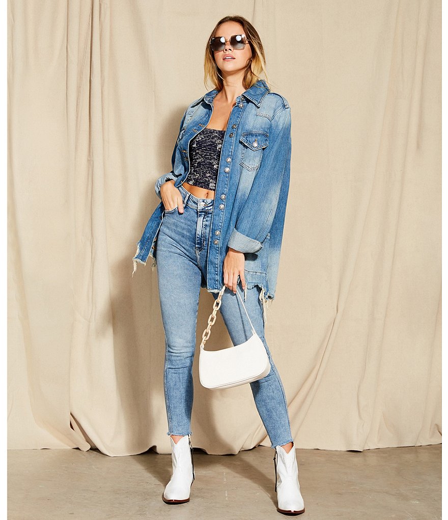 Free People Raw Hem High Rise Cotton Blend Jeans