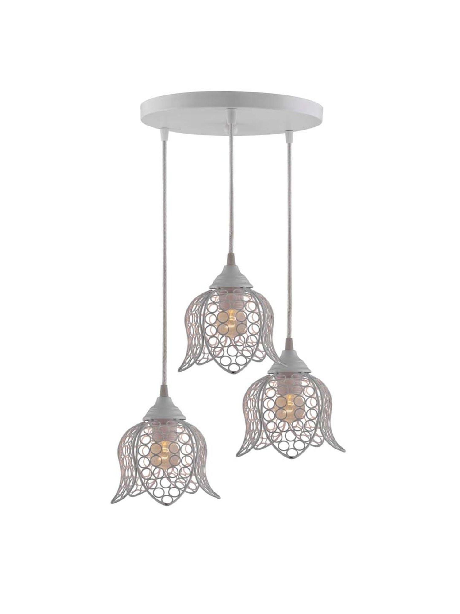 Homesake 3-Lights Round Cluster White Metal Lotus Pendant Light - Set of 1 (Bulb not included)
