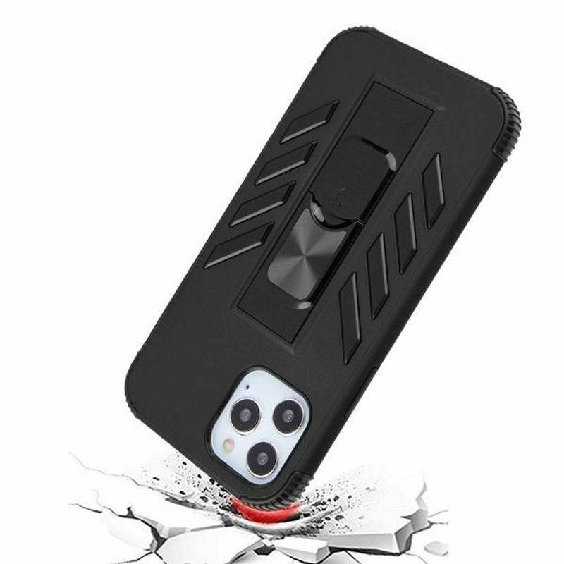 For  iPhone 12 Pro Max 6.7" Black Hard TPU Hybrid Plastic Case w/stand