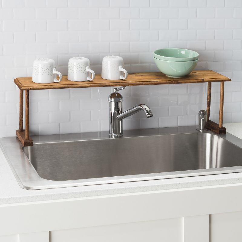 Home Basics Space-Saving Pine Wood Over the Sink Multi-Use Shelf