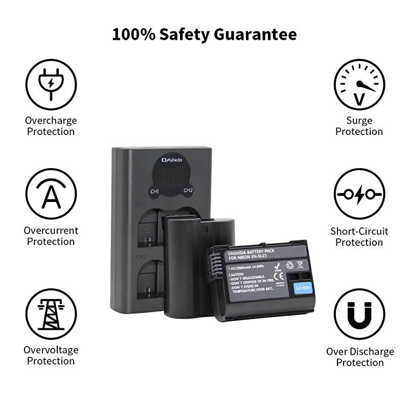 ENEL1515a Battery Charger Set for Nikon ENEL15  2Pack 2000mAh Battery USBC Micro Dual Charger Compatible with Nikon D750 D7500 D850 D810 D810A D800 D800E D7200 D500 D610 D600