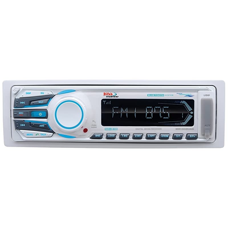 MR1308UAB Marine Receiver - Weatherproof, Bluetooth Audio, USB, SD, MP3, AM/FM, Aux-in, No CD Player, White, 8.50in. x 8.50in. x 4.00in.