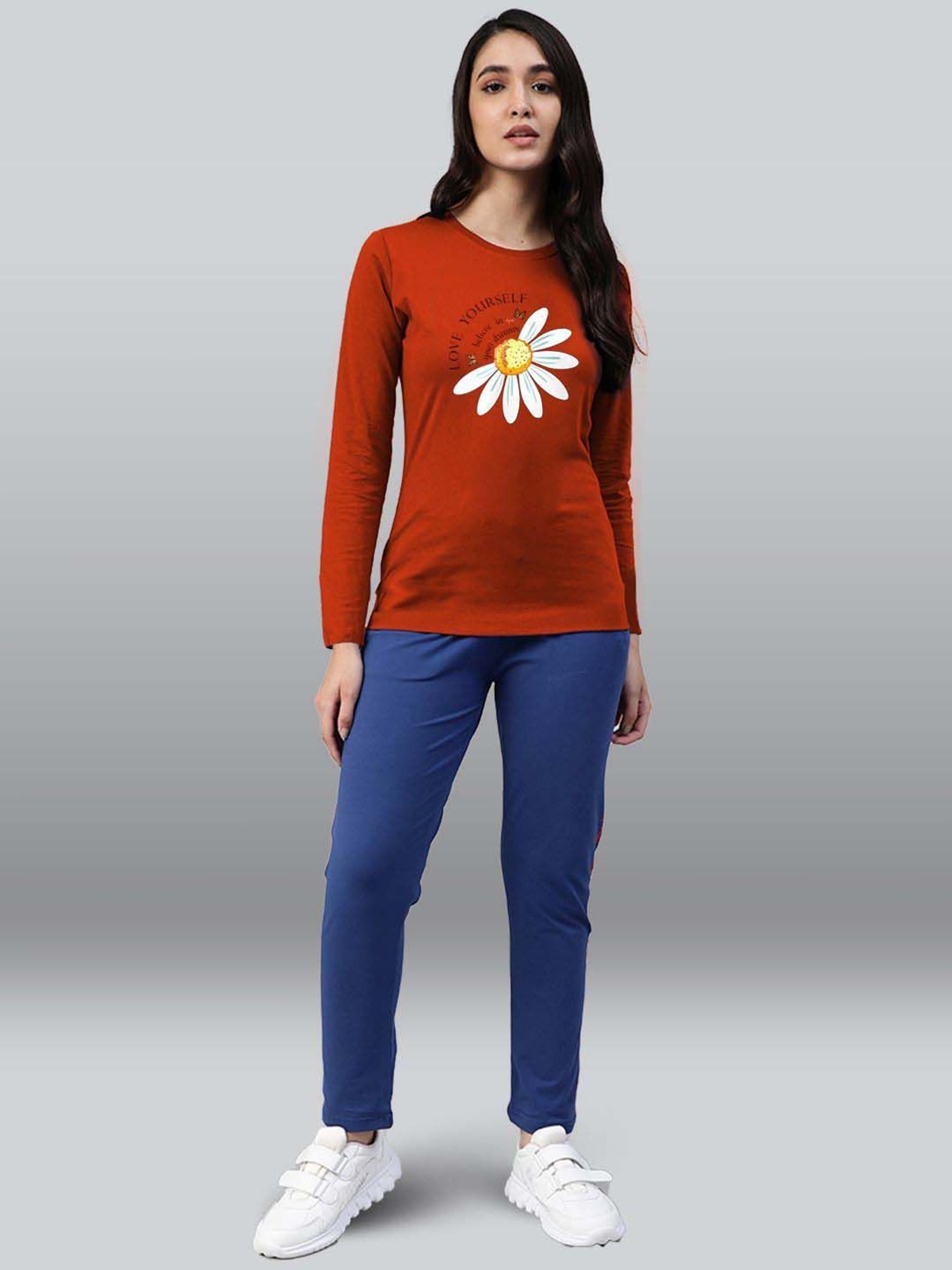 Lyra Rust Cotton Printed T-Shirt