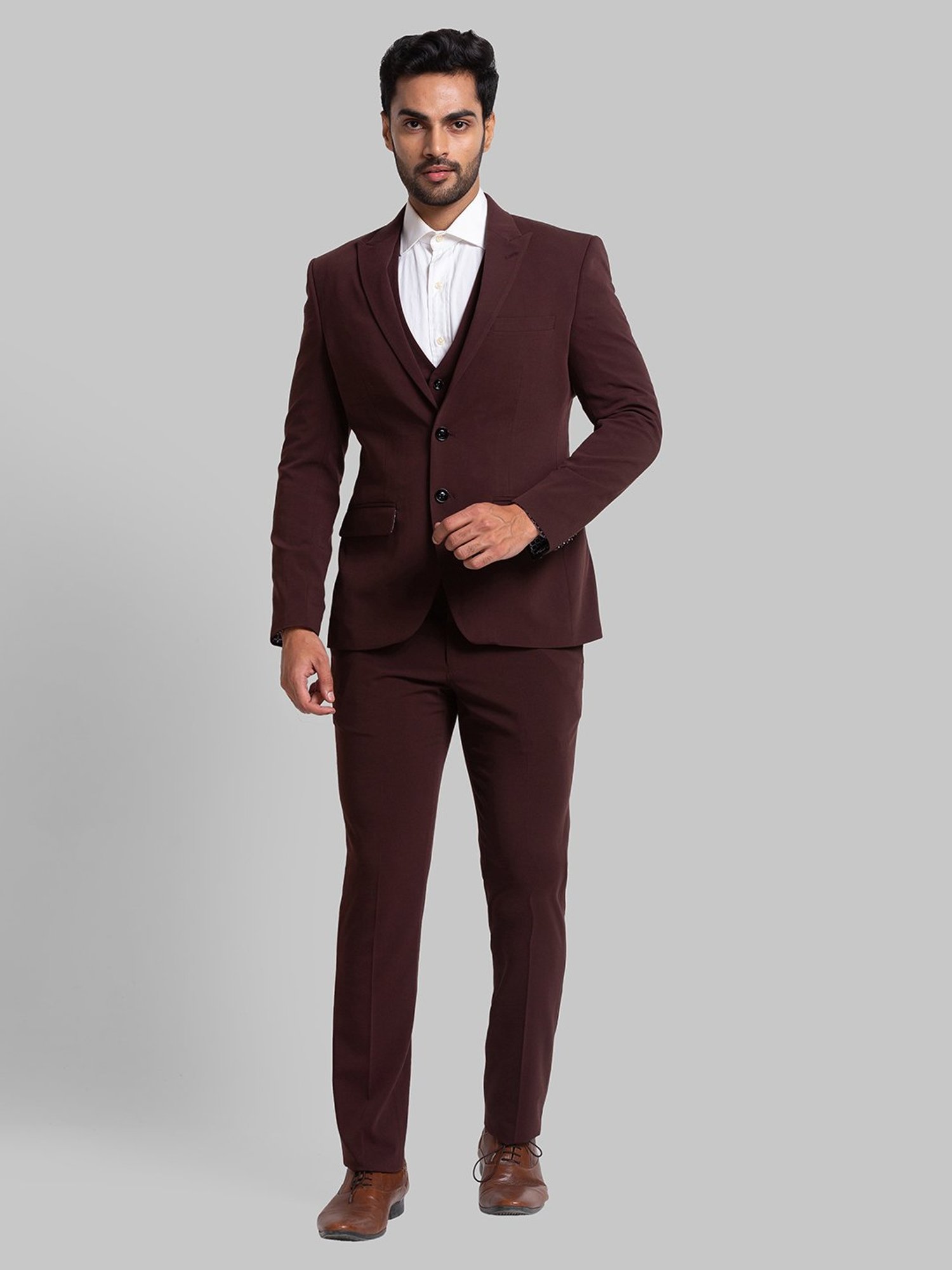 Parx Maroon Regular Fit Three Piece Suit