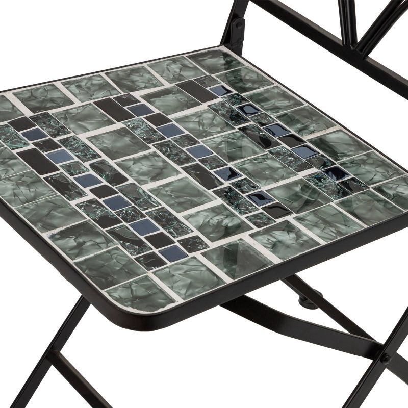Marbled Glass Mosaic Bistro Set & Two Foldable  Chairs - Alpine Corporation