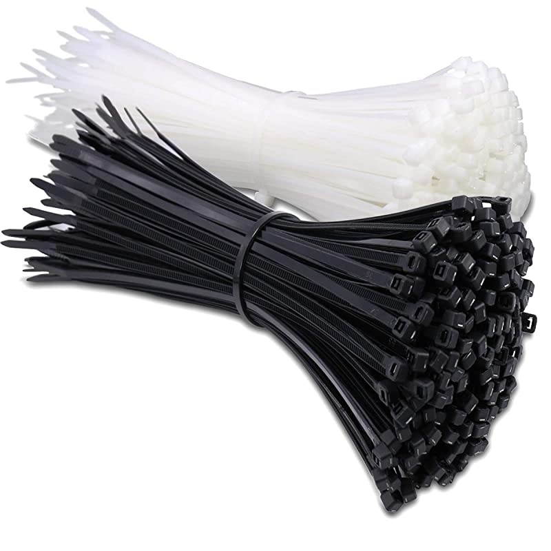 500 Pack Zip Ties Assorted Sizes, ALL Thickened Width 0.19 inch 50 pound Wire Tie Wraps,  Black Plastic Nylon Cable Tie, UV & Heat Resistant Indoor Outdoor Multi-purpose 4-6-8-10-12 Inch