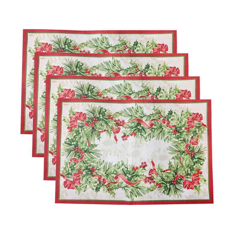Holly Traditions Holiday Placemats, Set of 4 - 13" x 19" - Red/Green - Elrene Home Fashions