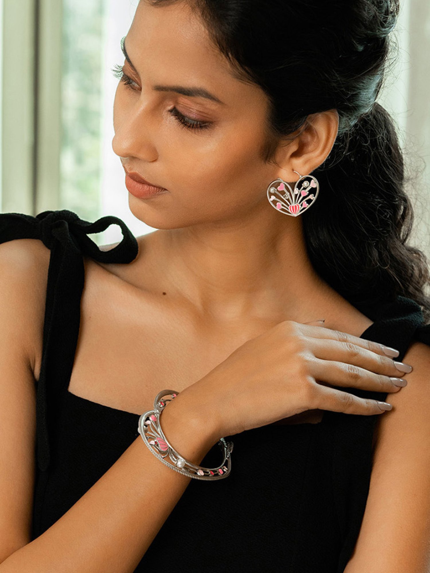 Shaya 92.5 Sterling Silver For the Love of Love Heart Earrings for Women