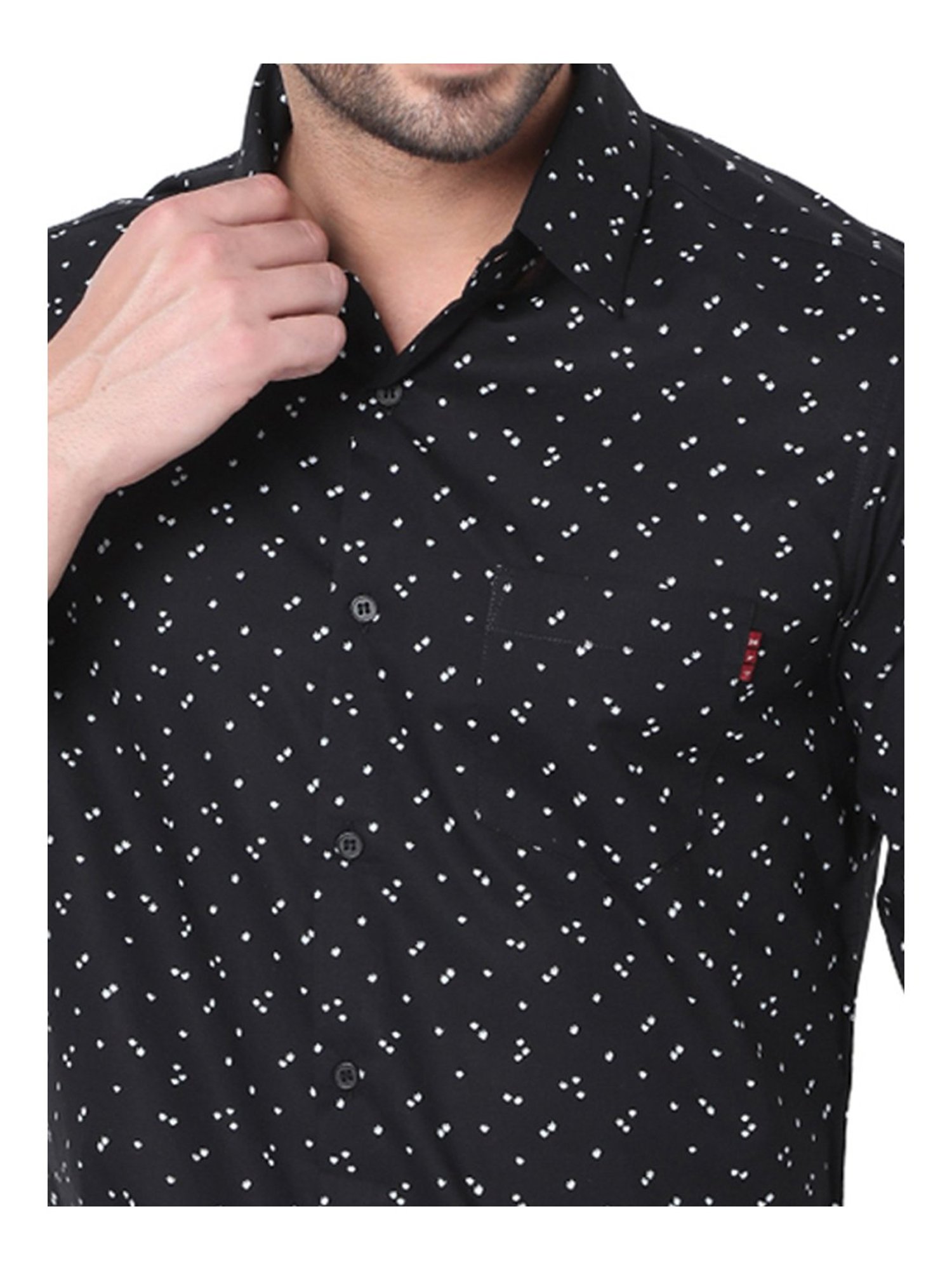 Mufti Black Cotton Slim Fit Printed Shirt