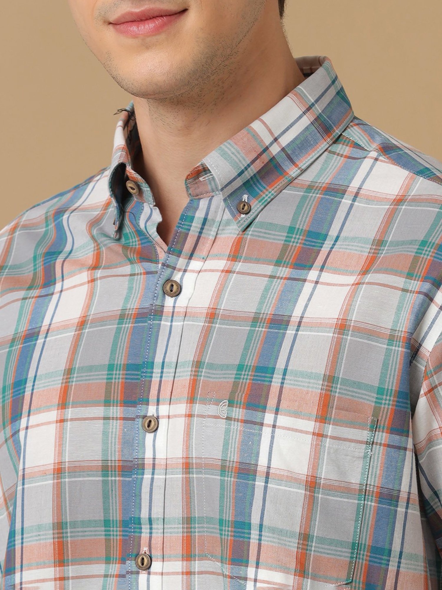 CAVALLO by Linen Club Multicolor Contemporary Fit Check Shirt