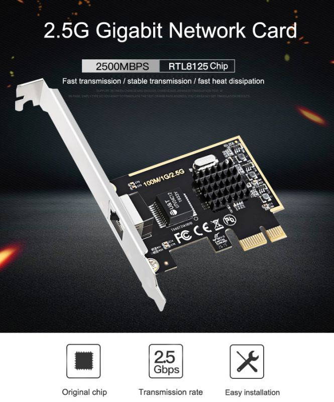 RTL8152 Chipset Gaming PCIE Card PCI Express 2500Mbps Gigabit Network Card 100/1000M/ 2.5G RJ45 PCIe Network Adapter