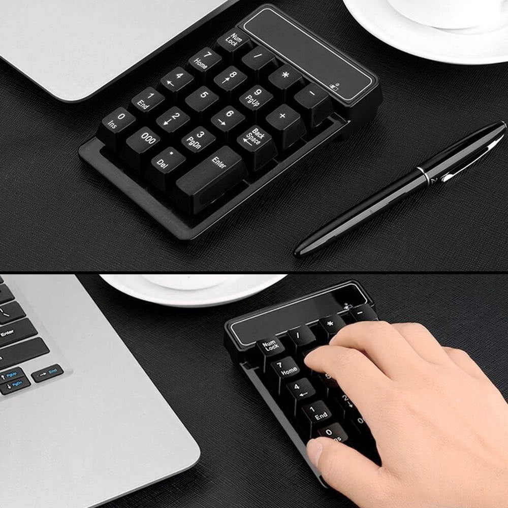 2.4Ghz Wireless Numeric Keypad Mechanical Feel Number Pad Keyboard 19 Keys w/ USB Receiver Water-proof for Laptop Desktop PC Notebook Black