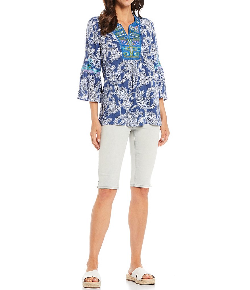 NYDJ Riveted Side Slit Capri Denim Shorts