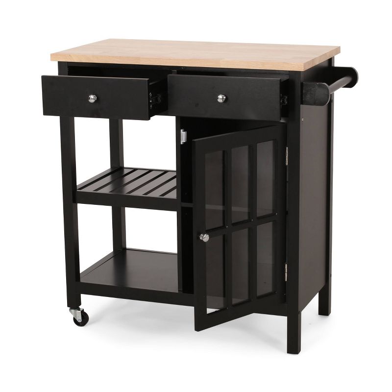 Byway Contemporary Kitchen Cart with Wheels Black/Natural - Christopher Knight Home