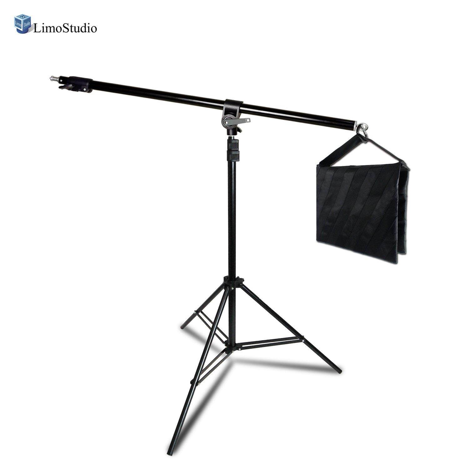 LimoStudio Photo Video Studio Boom Stand Kit with Light Stand Tripod, Adjustable Boom Arm Bar for Reflector Holder, and Black Heavy Duty Saddlebag Sand Bag with 18 lb Capacity, AGG2737