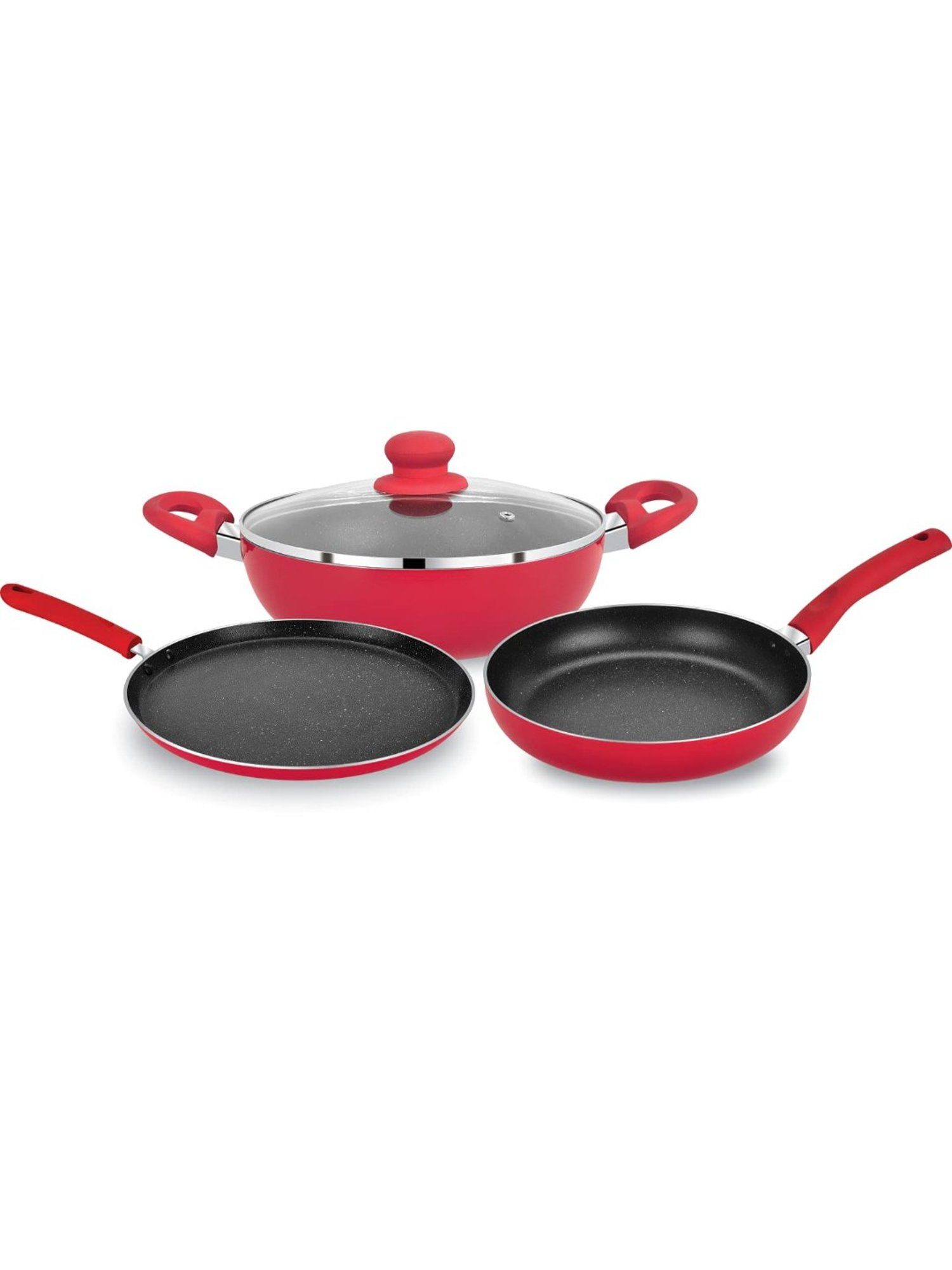Bergner Ribera Red Non Stick Aluminium Induction Base Cookware Set of - 4 (2.6L)