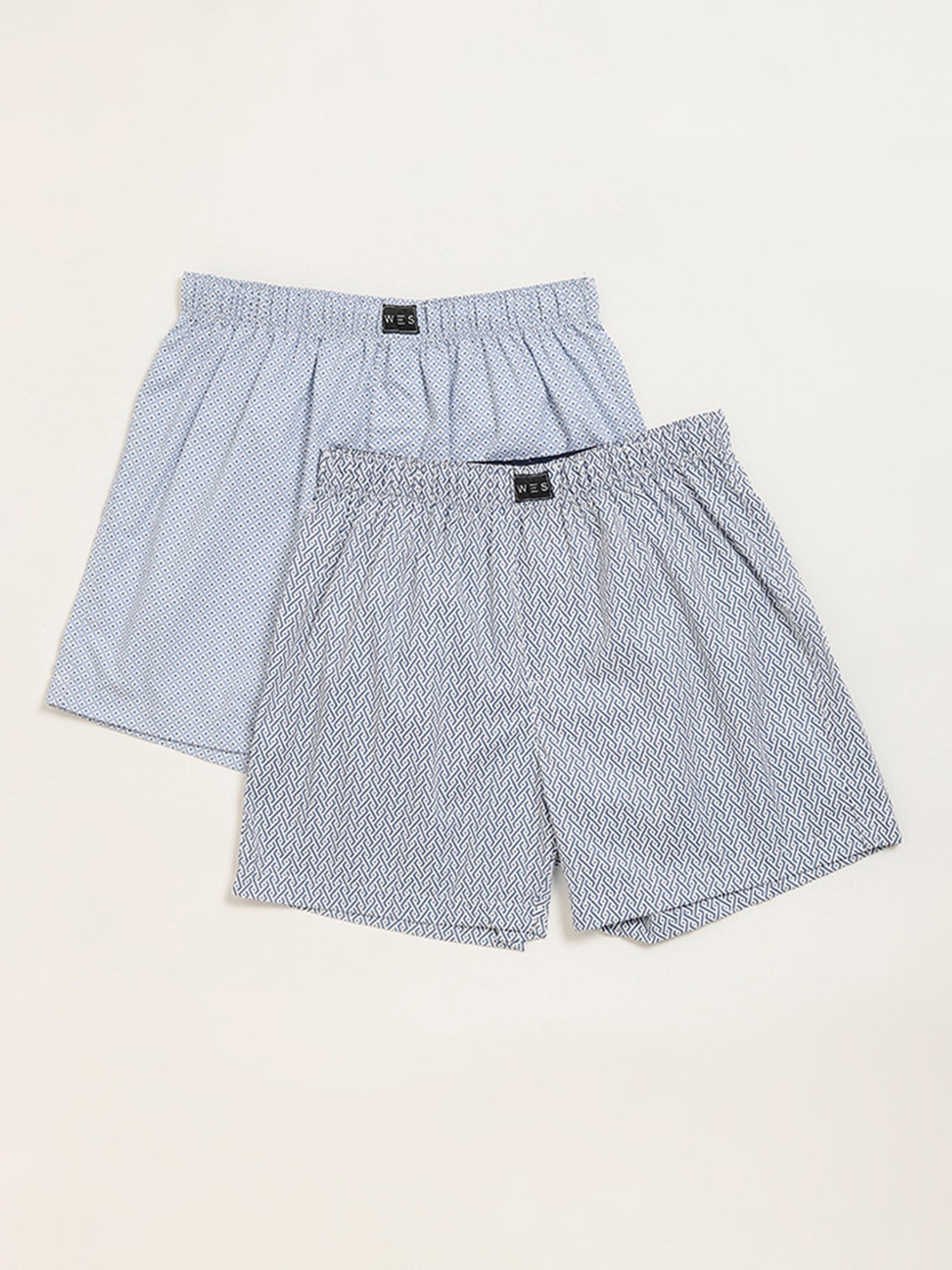 WES Lounge by Westside Blue Printed Cotton Boxers - Pack of 2