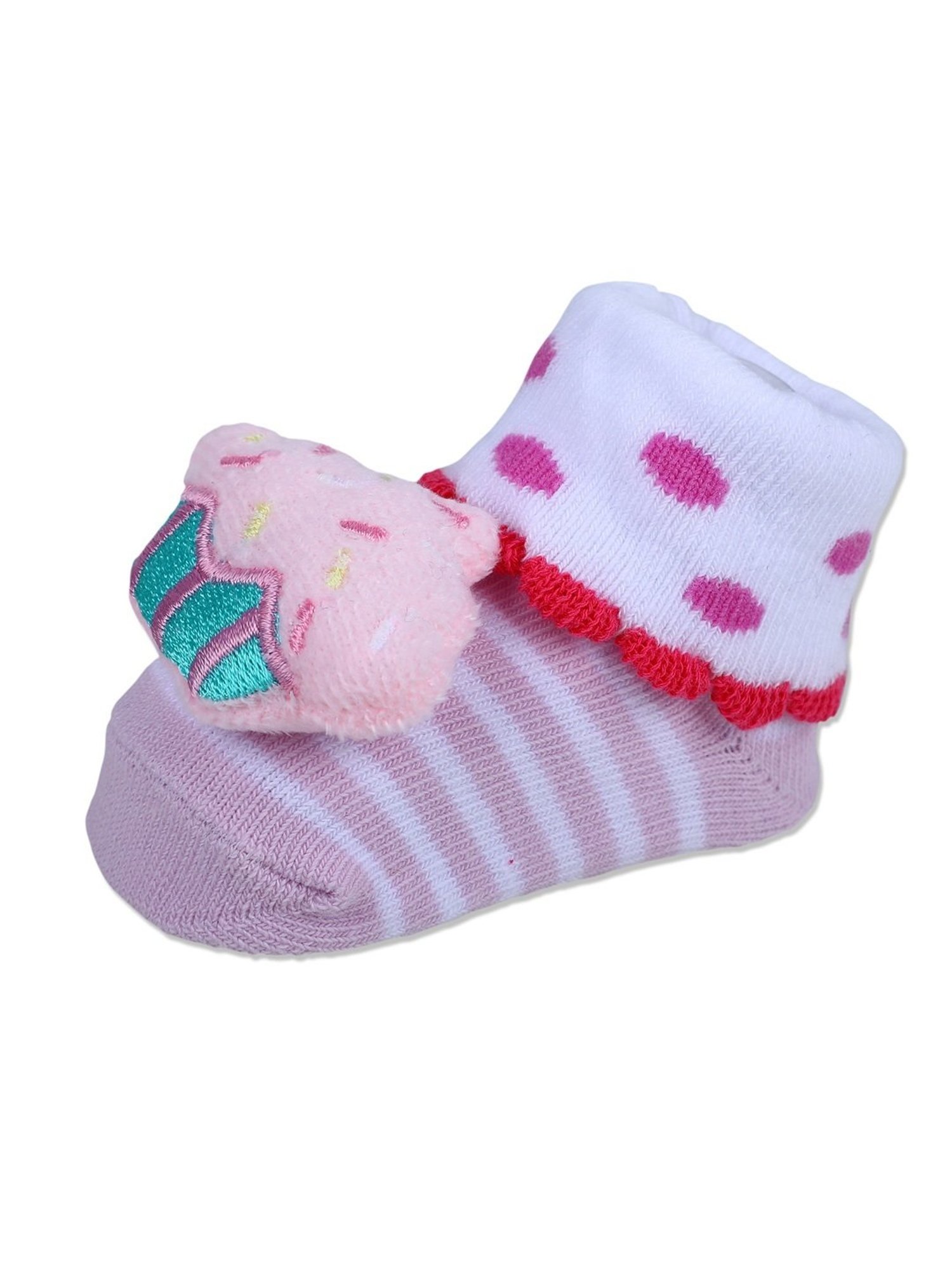 Baby Moo Kids Baby Pink & White Cotton Applique Socks