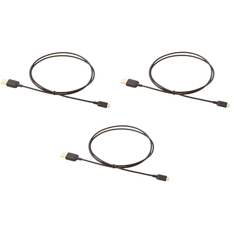 Basics USB 2.0 A-Male to Micro B Charger Cable (3 Pack), 3 feet, Black