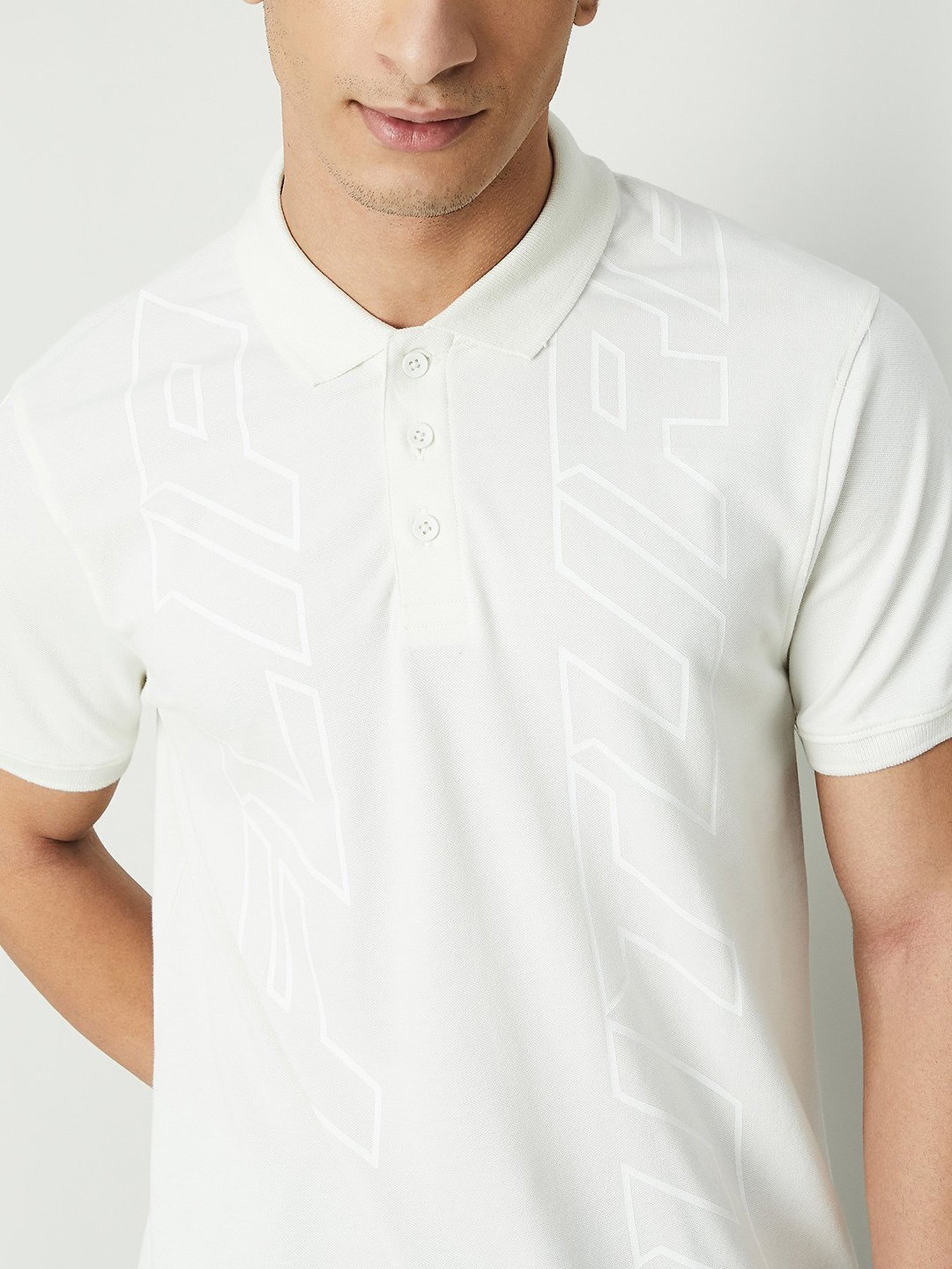 Forca by Lifestyle Off White Regular Fit Printed Polo T-Shirt